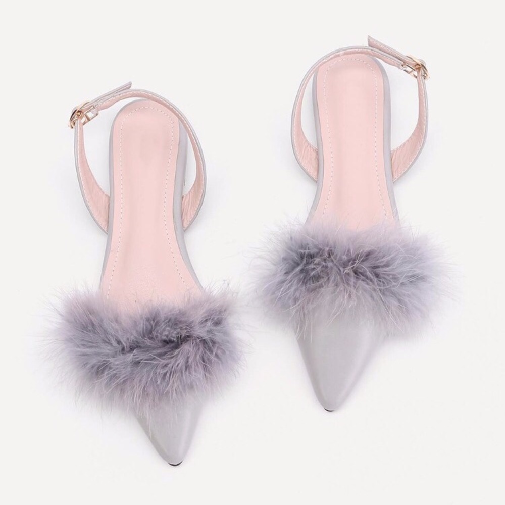 Shein Faux Fur Slingback PU Flats